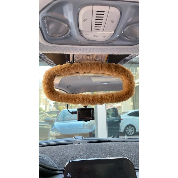 Peluş Dikiz Ayna Kılıfı Süs Kahverengi