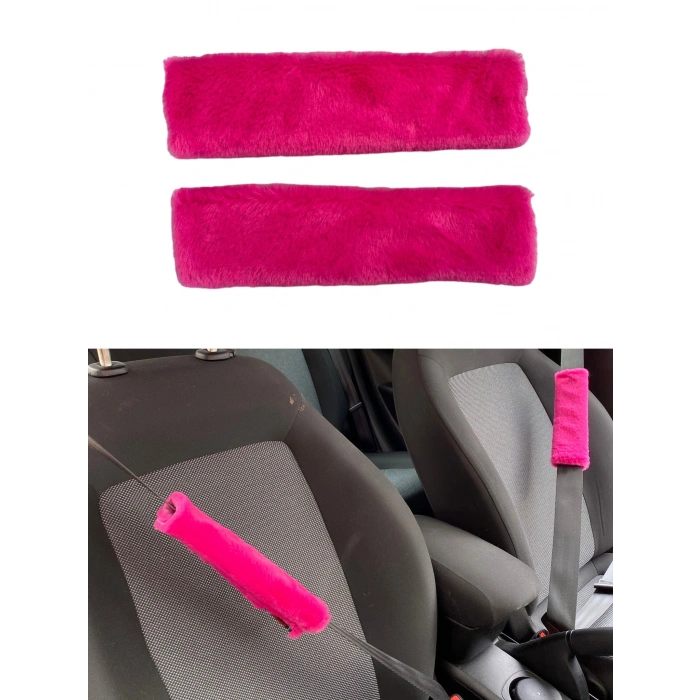 Peluş Seyahat Emniyet Kemer Pedi Kılıfı 2li Fuşya Pembe