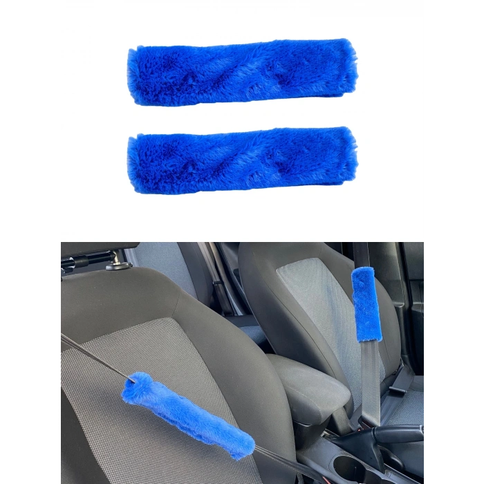 Peluş Seyahat Emniyet Kemer Pedi Kılıfı 2li Mavi
