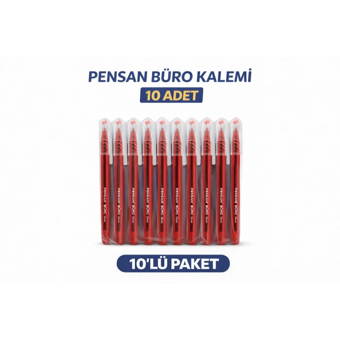 Pensan Büro 2270 Kırmızı Tükenmez Kalem 1.0 mm Medium Yerli Üretim 10 Adet