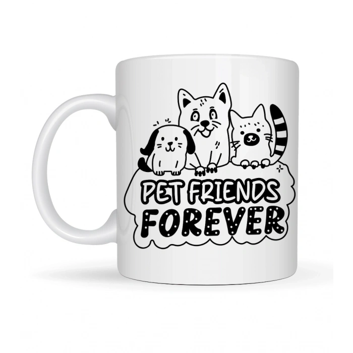 Pet Friends Forever Porselen Kupa MODEL 69 – Kedi & Köpek Figürlü Sevimli Tasarım, Hayvan Severlere Özel Kahve ve Çay Kupası