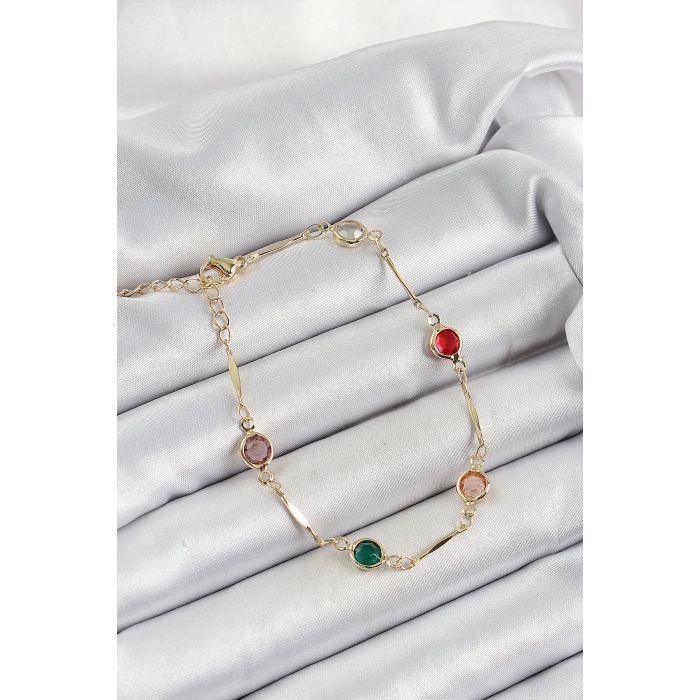 Pirinç Asorti Model Gold Renk Zirkon Taşlı Kadın Bileklik