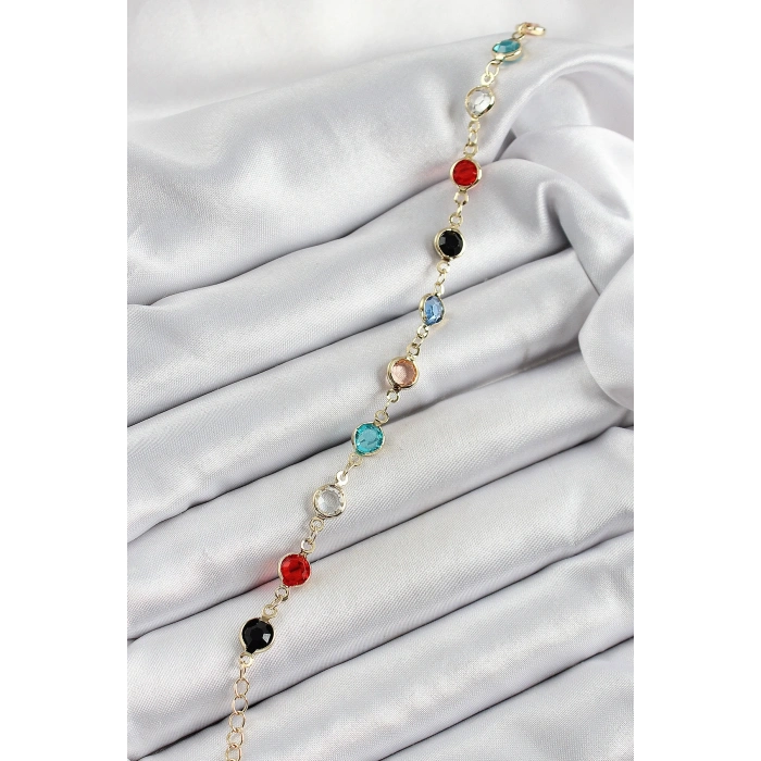 Pirinç Asorti Model Gold Renk Zirkon Taşlı Kadın Bileklik