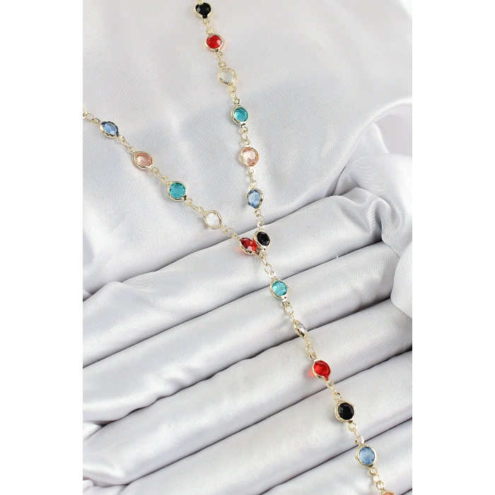 Pirinç Asorti Model Gold Renk Zirkon Taşlı Y Kolye