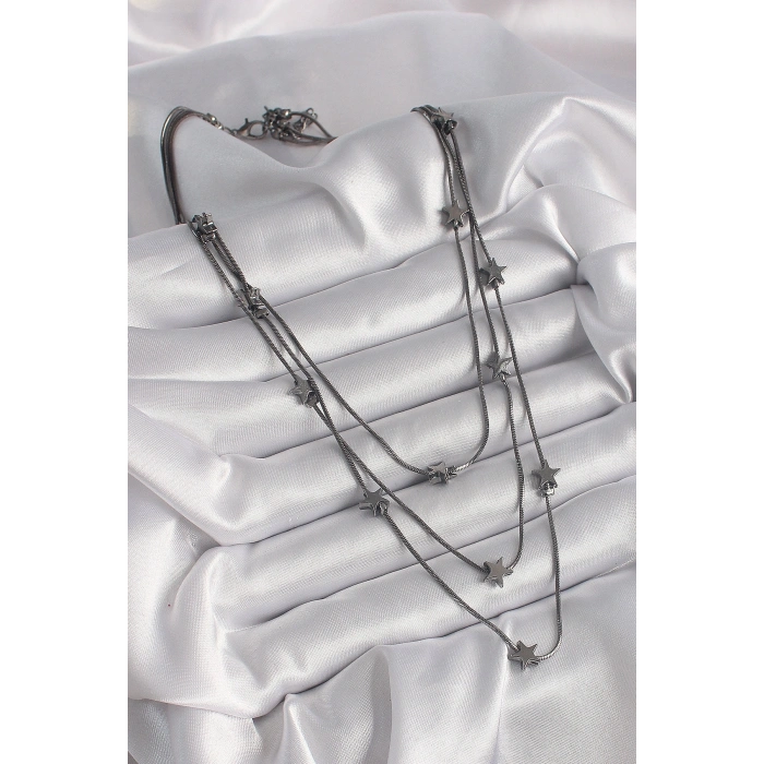 Pirinç Füme Renk 3Lü Yıldız Model Kadın Kolye