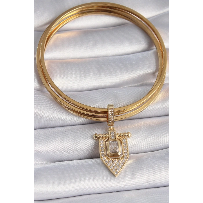 Pirinç Gold Renk Baget Zirkon Taşlı Ajda Charm