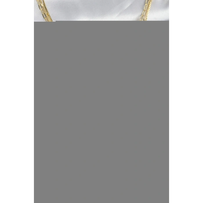 Pirinç Gold Renk Kalp Detaylı 3lü Kombin Y Kadın Kolye