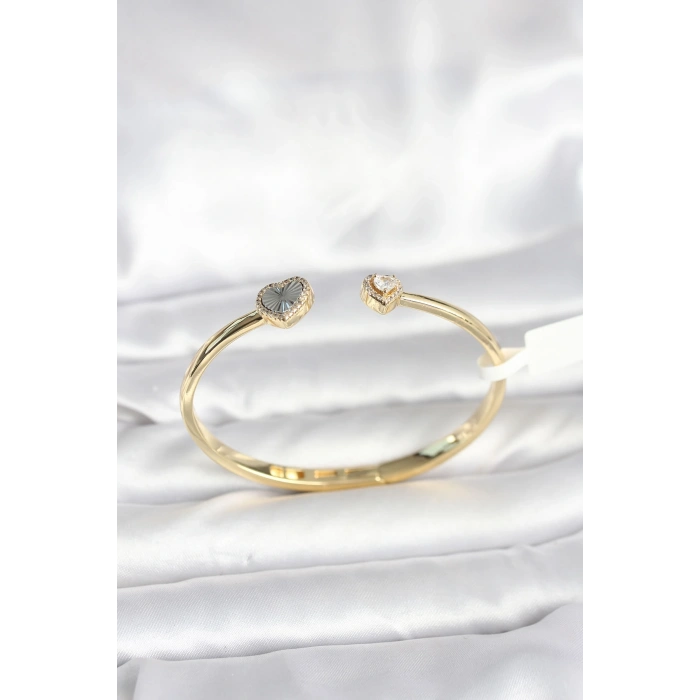 Pirinç Gold Renk Kalpli Model Kadın Kelepçe Bileklik