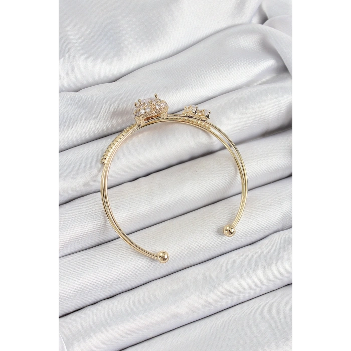 Pirinç Gold Renk Kalpli Zirkon Taşlı Kadın Bileklik