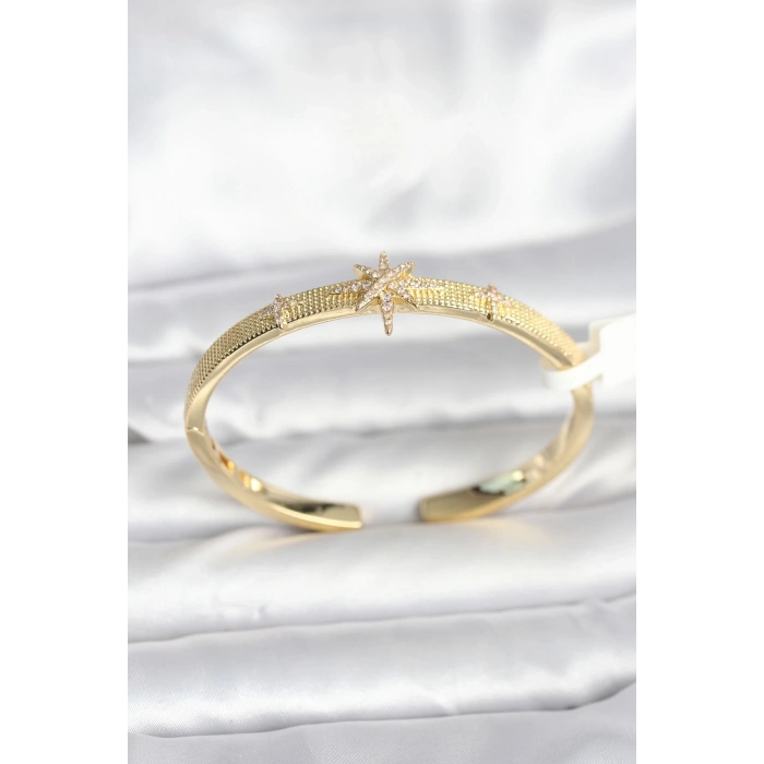Pirinç Gold Renk Kutup Yıldızı Model Kadın Kelepçe Bileklik