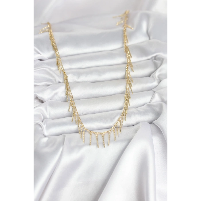 Pirinç Gold Renk Saçaklı Model Kadın Kolye