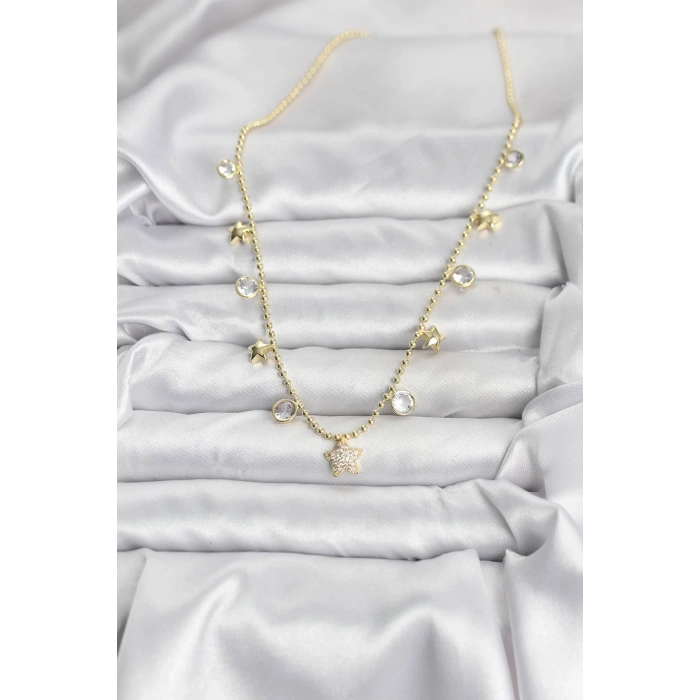Pirinç Gold Renk Yıldız Model Kadın Kolye
