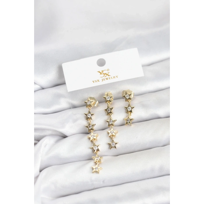 Pirinç Gold Renk Yıldız Model YSX Trio Küpe Seti