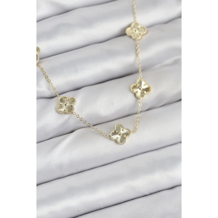 Pirinç Gold Renk Yonca Kadın Kolye