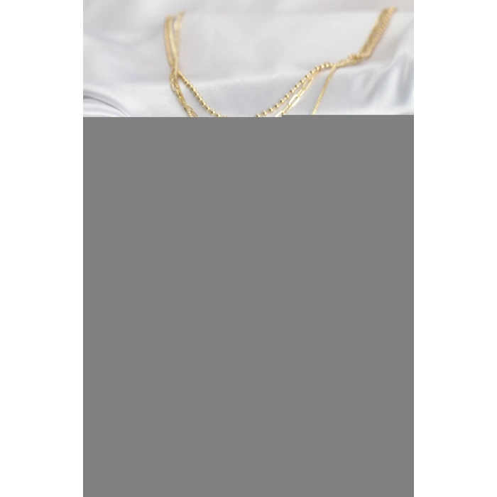 Pirinç Gold Renk Zirkon Taş Detaylı 3lü Kombin Y Kadın Kolye