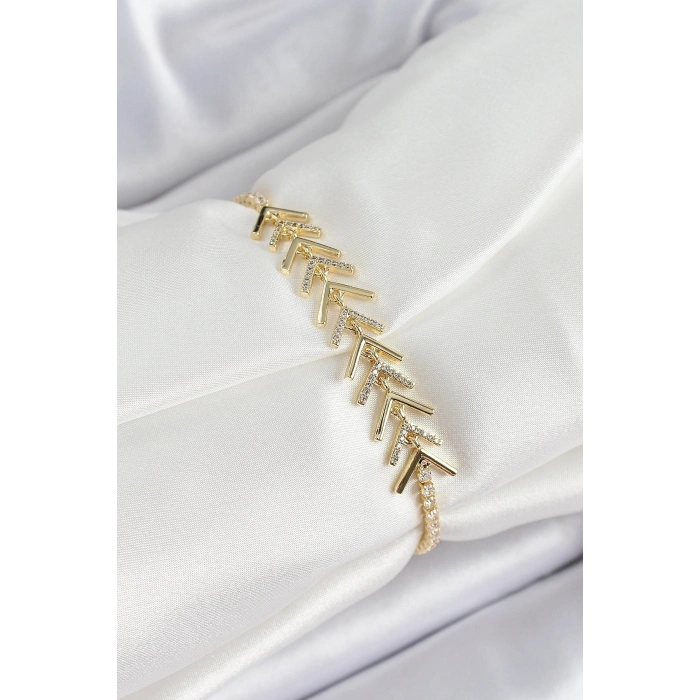 Pirinç Gold Renk Zirkon Taşlı Balık Sırtı Kadın Bileklik