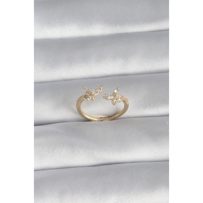 Pirinç Gold Renk Zirkon Taşlı Kelebek Model Kadın Yüzük