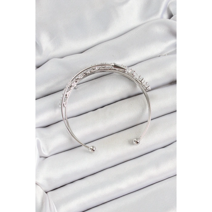 Pirinç Gümüş Renk Arpa Zirkon Taşlı Kadın Bileklik