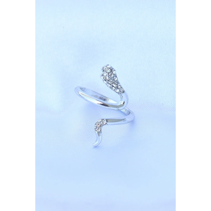 Pirinç Gümüş Renk Ayarlanabilir Zirkon Taşlı Yılan Yüzük