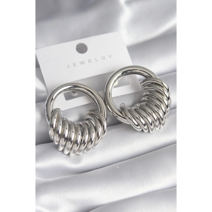 Pirinç Gümüş Renk Halka Sarmal Model Kadın Küpe