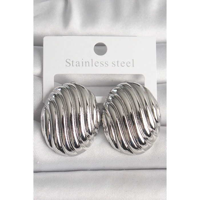 Pirinç Gümüş Renk İşlemeli Oval Model Kadın Küpe