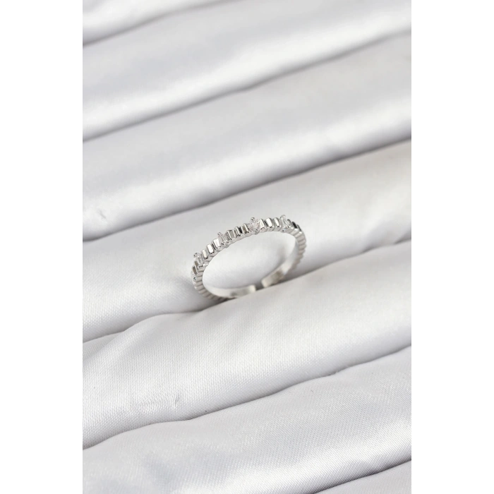 Pirinç Gümüş Renk Lazer Kesim Kadın Yüzük