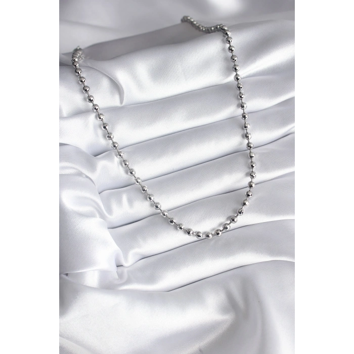 Pirinç Gümüş Renk Topçuk Detay Kadın Kolye