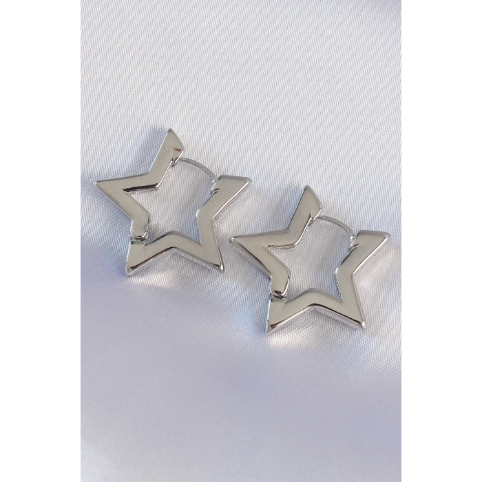 Pirinç Gümüş Renk Yıldız Küpe