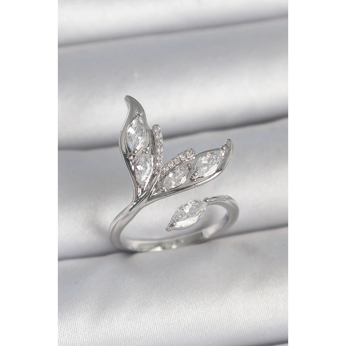 Pirinç Gümüş Renk Zirkon Taşlı Balık Kuyruğu Model Ayarlanabilir Kadın Yüzük