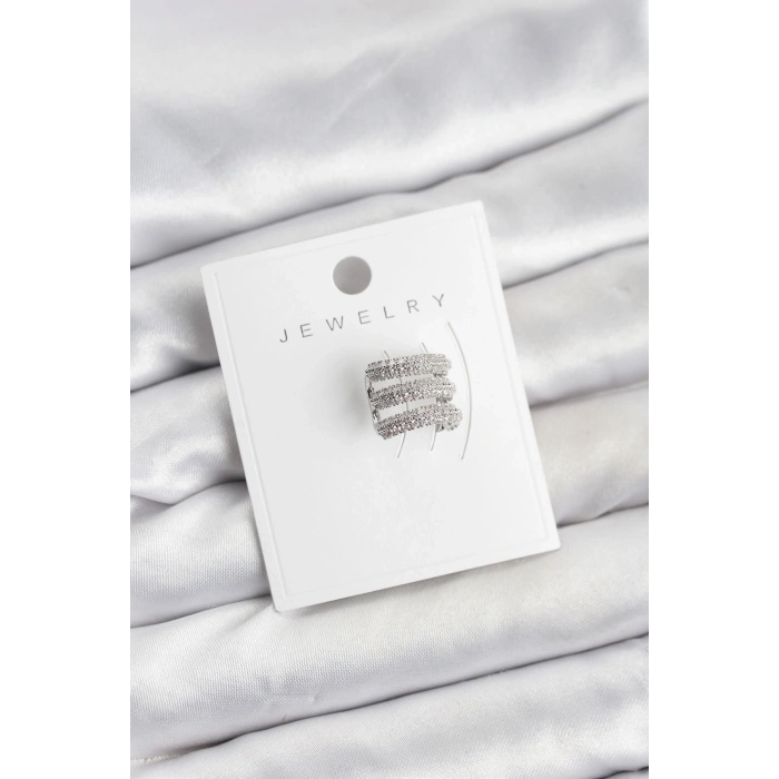 Pirinç Gümüş Renk Zirkon Taşlı Earcuff Kıkırdak Küpe