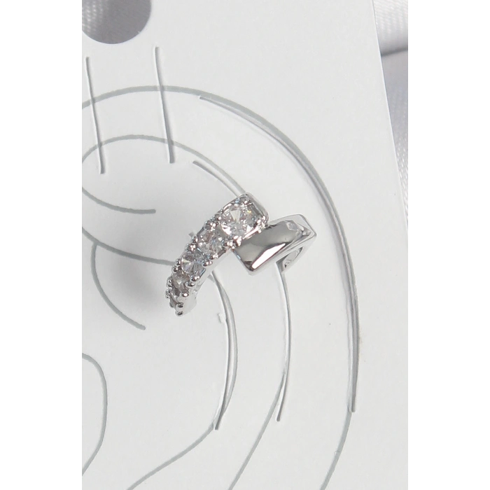 Pirinç Gümüş Renk Zirkon Taşlı Kadın Kıkırdak Küpe