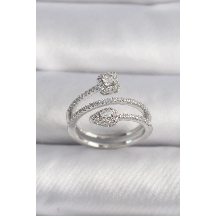 Pirinç Gümüş Renk Zirkon Taşlı Ok Model VIP Seri Kadın Yüzük