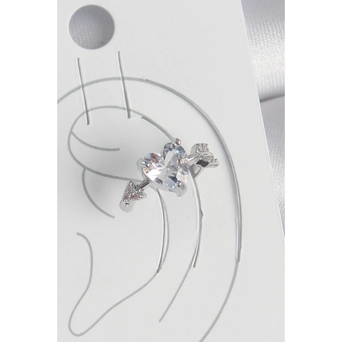 Pirinç Gümüş Renk Zirkon Taşlı Yıldız Model Kadın Kıkırdak Küpe