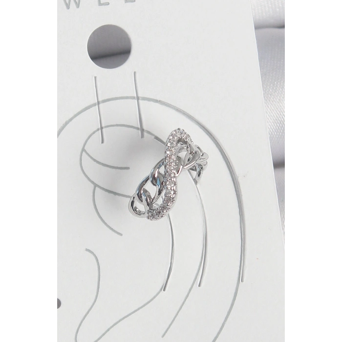 Pirinç Gümüş Renk Zirkon Taşlı Zincir Sonsuzluk Model Kadın Kıkırdak Küpe