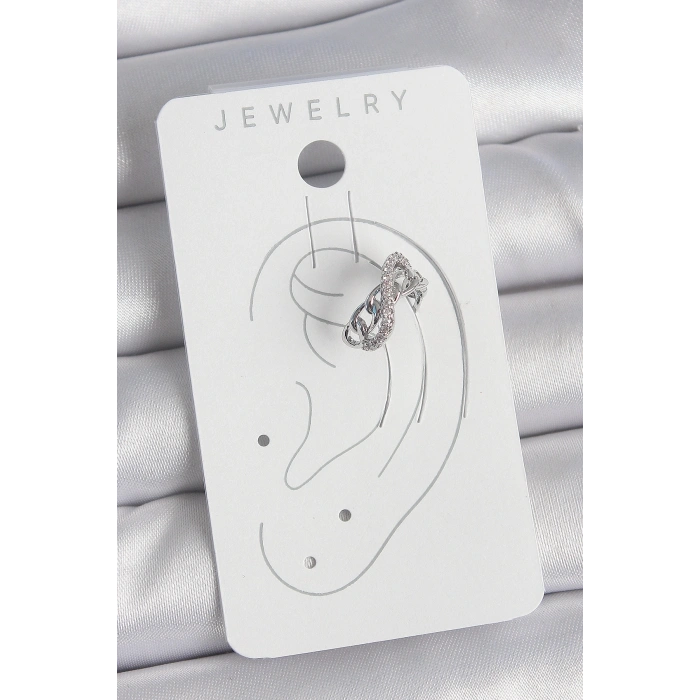 Pirinç Gümüş Renk Zirkon Taşlı Zincir Sonsuzluk Model Kadın Kıkırdak Küpe