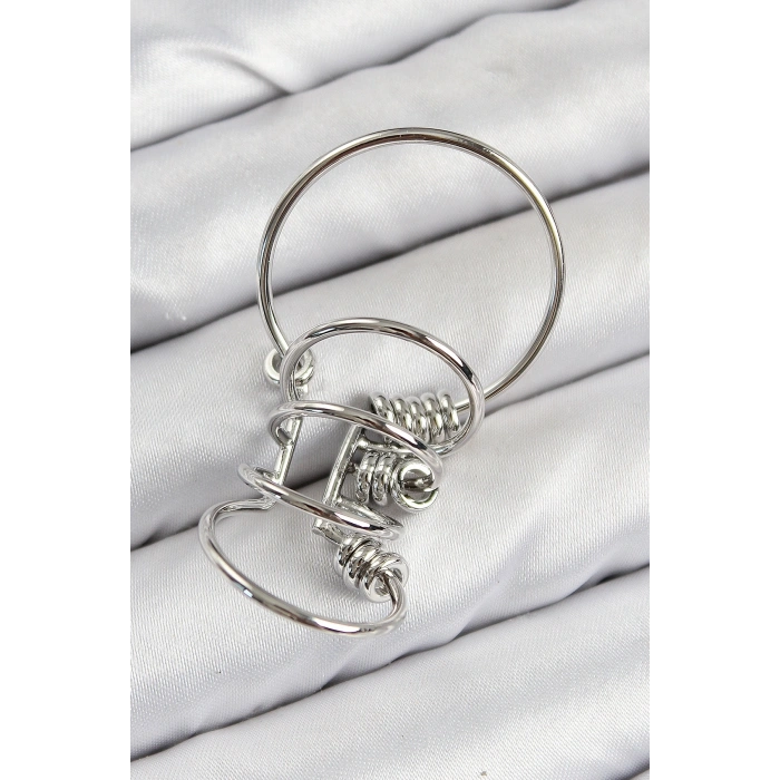 Pirinç Halkalı Model Gümüş Renk Kıkırdak Küpe