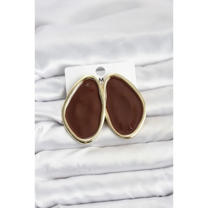 Pirinç Kahverengi Mineli Damla Model Vintage Plaka Kadın Küpe