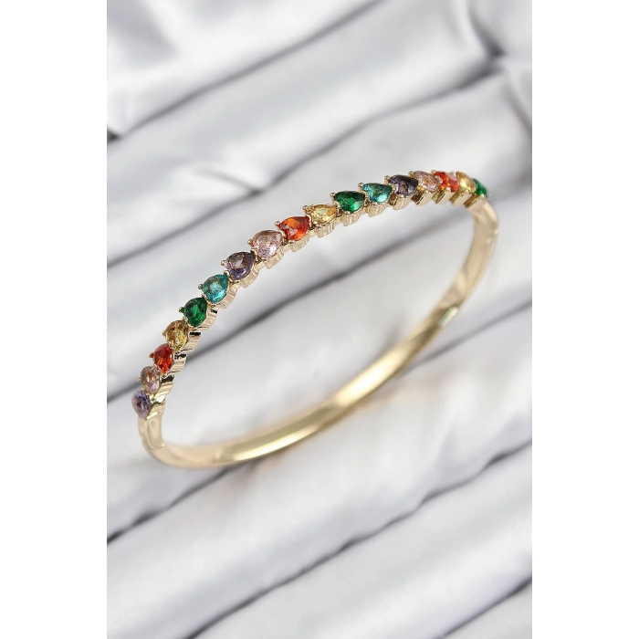 Pirinç Renkli Zirkon Taşlı Kalp Model Gold Renk Kadın Kelepçe