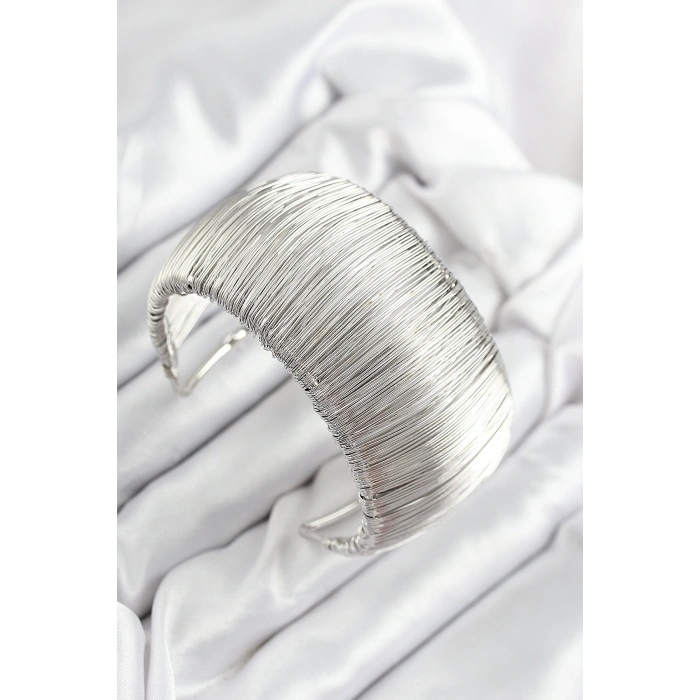 Pirinç Tel Sarma Model Gümüş Renk Kadın Bileklilk