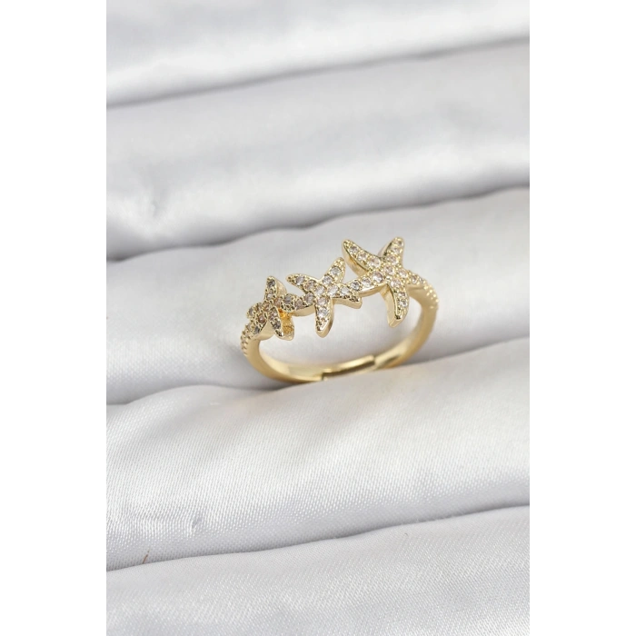 Pirinç Yıldız Model Gold Renk Kadın Yüzük