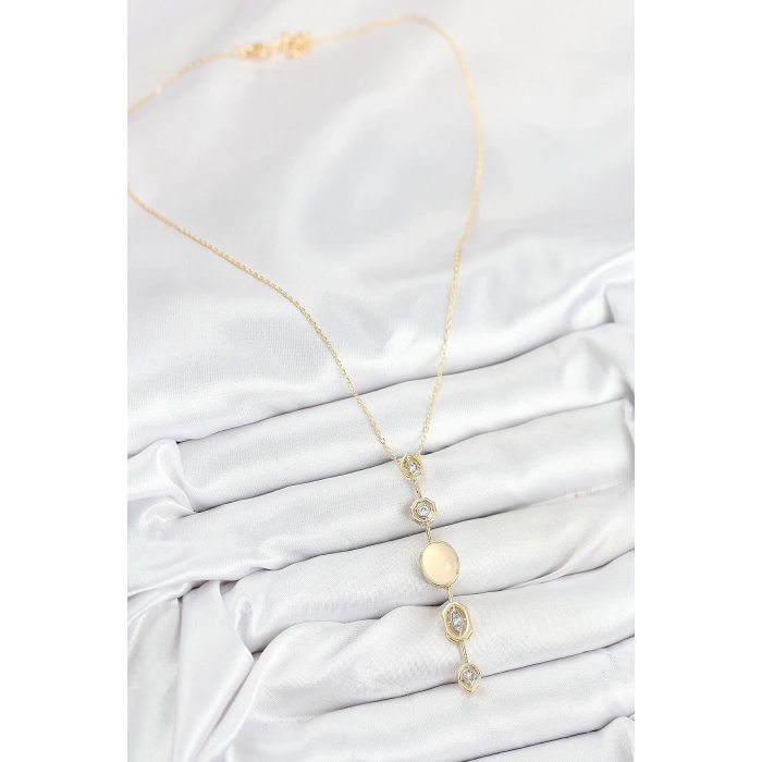 Pirinç Zincir Sarı Gold Renk Zirkon Taşlı Y Kolye