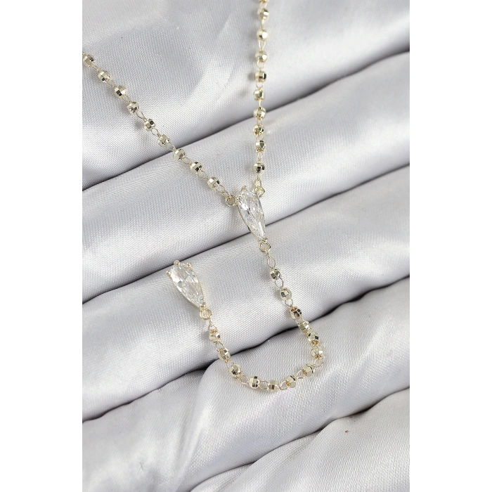 Pirinç Zirkon Taşlı Gold Renk Kadın Y Kolye