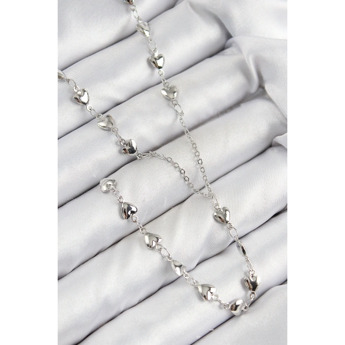 Pirinç Zirkon Taşlı Kalp Model Gümüş Renk Y Kolye