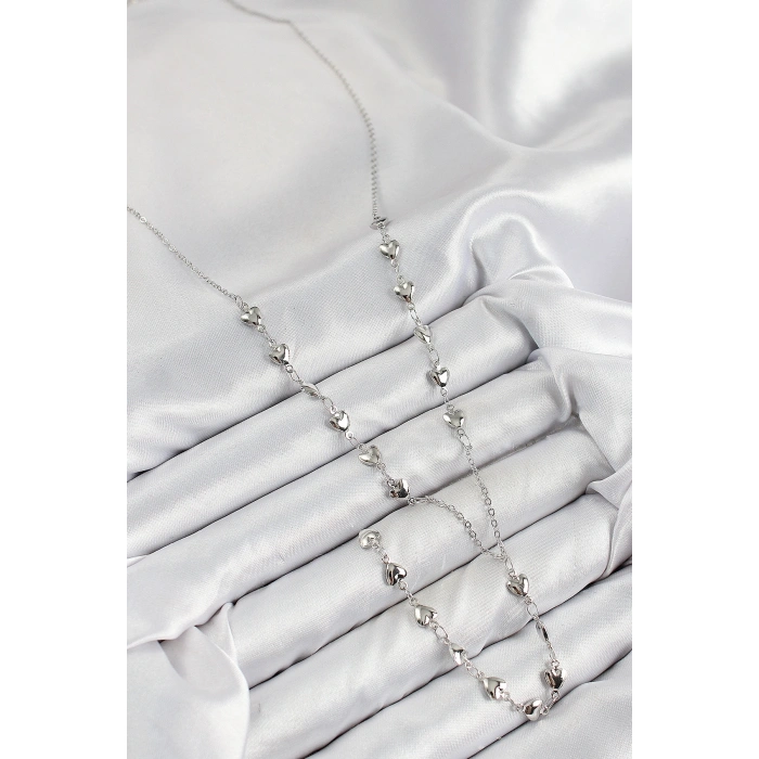 Pirinç Zirkon Taşlı Kalp Model Gümüş Renk Y Kolye