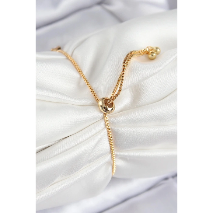 Pirinç Zirkon Taşlı Kare Model Gold Renk Asansörlü Kadın Bileklik