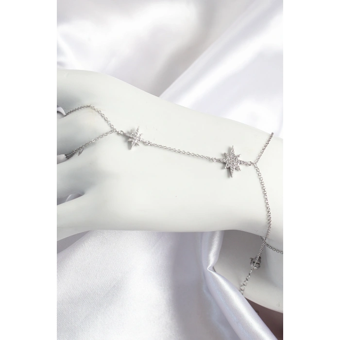 Pirinç Zirkon Taşlı Kutup Yıldızı Model Gümüş Renk Kadın Şahmeran