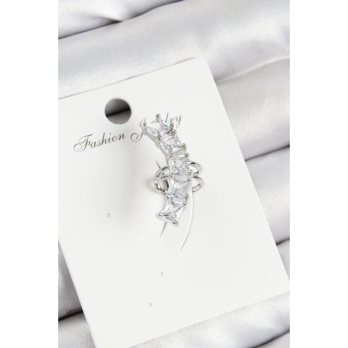 Pirinç Zirkon Taşlı Model Gümüş Renk Sağ Kıkırdak Küpe