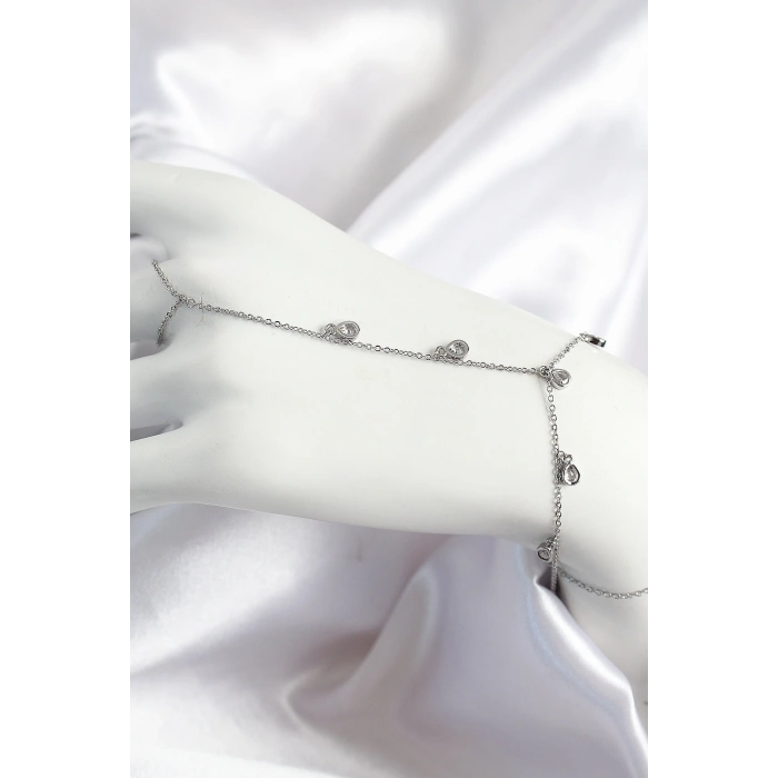 Pirinç Zirkon Taşlı Sallantılı Damla Model Gümüş Renk Kadın Şahmeran