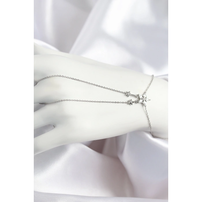 Pirinç Zirkon Taşlı Yıldız Model Gümüş Renk Şahmeran