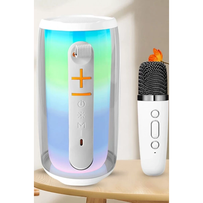 Pluse 6 Mikrofonlu RGB Kablosuz Hoparlör - Beyaz